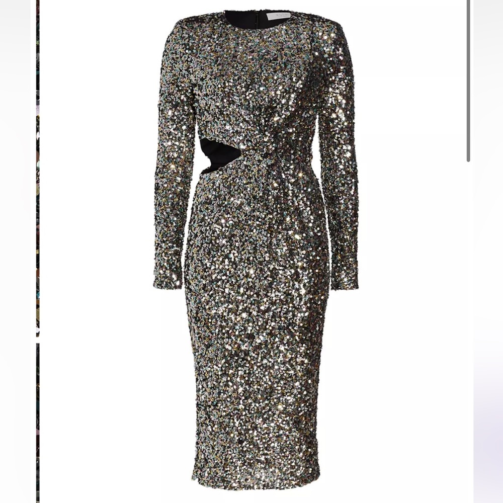 ASTR Sylvina Sequin Slit Long Sleeve Cutout Midi-Dress L Nordstrom Saks Revolve - Picture 4 of 12